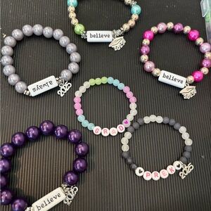 Purple and Pink Beaded Charm Bracelets